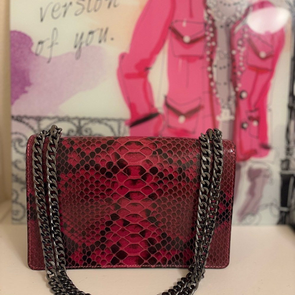 NWT Marina Galanti Magenta and Black Python-Print Shoulder Bag - Picture 6 of 9